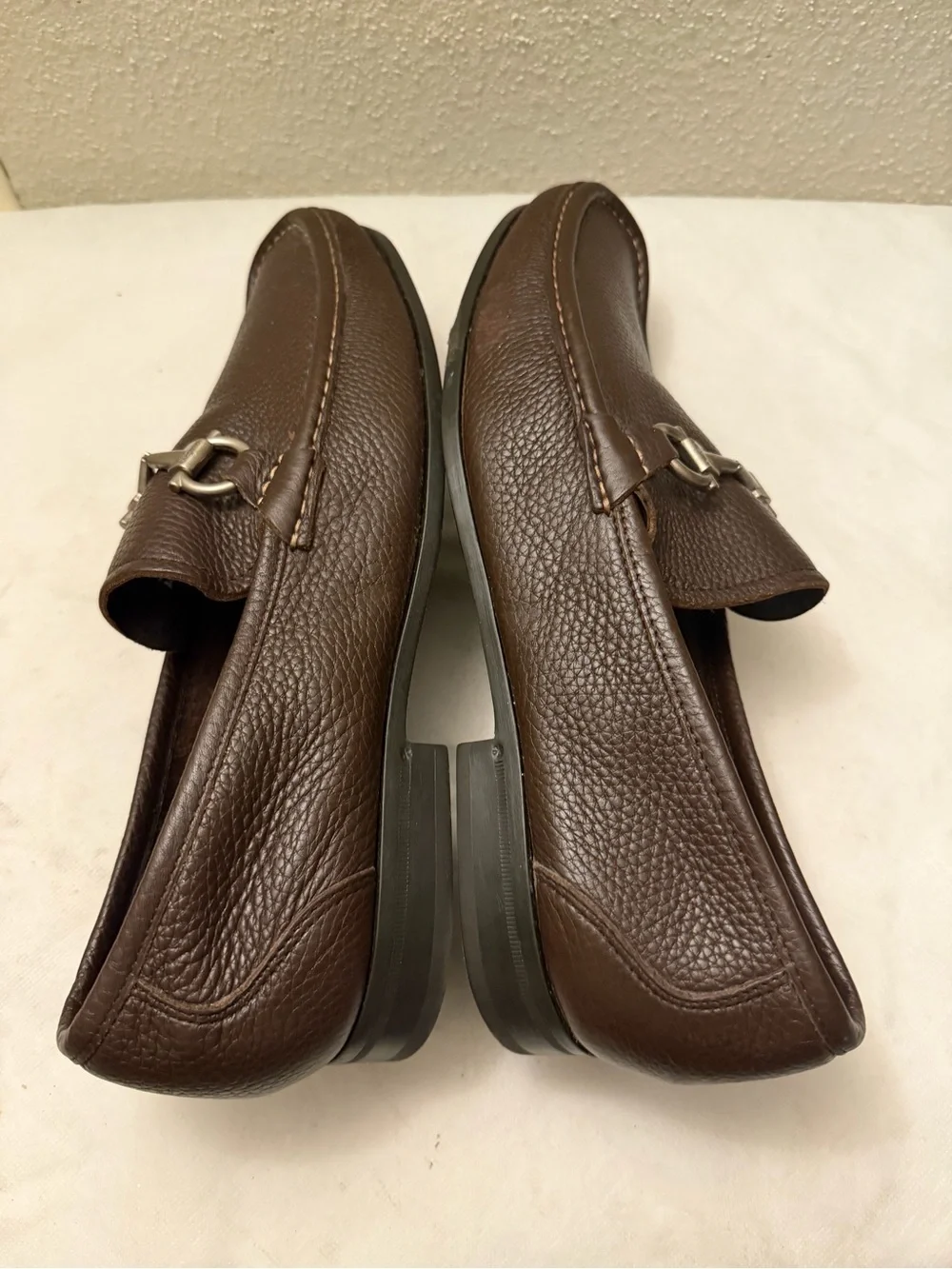 Salvatore Ferragamo Dark Brown Pebbled Leather Bit Loafers, pre-owned,SZ10.5